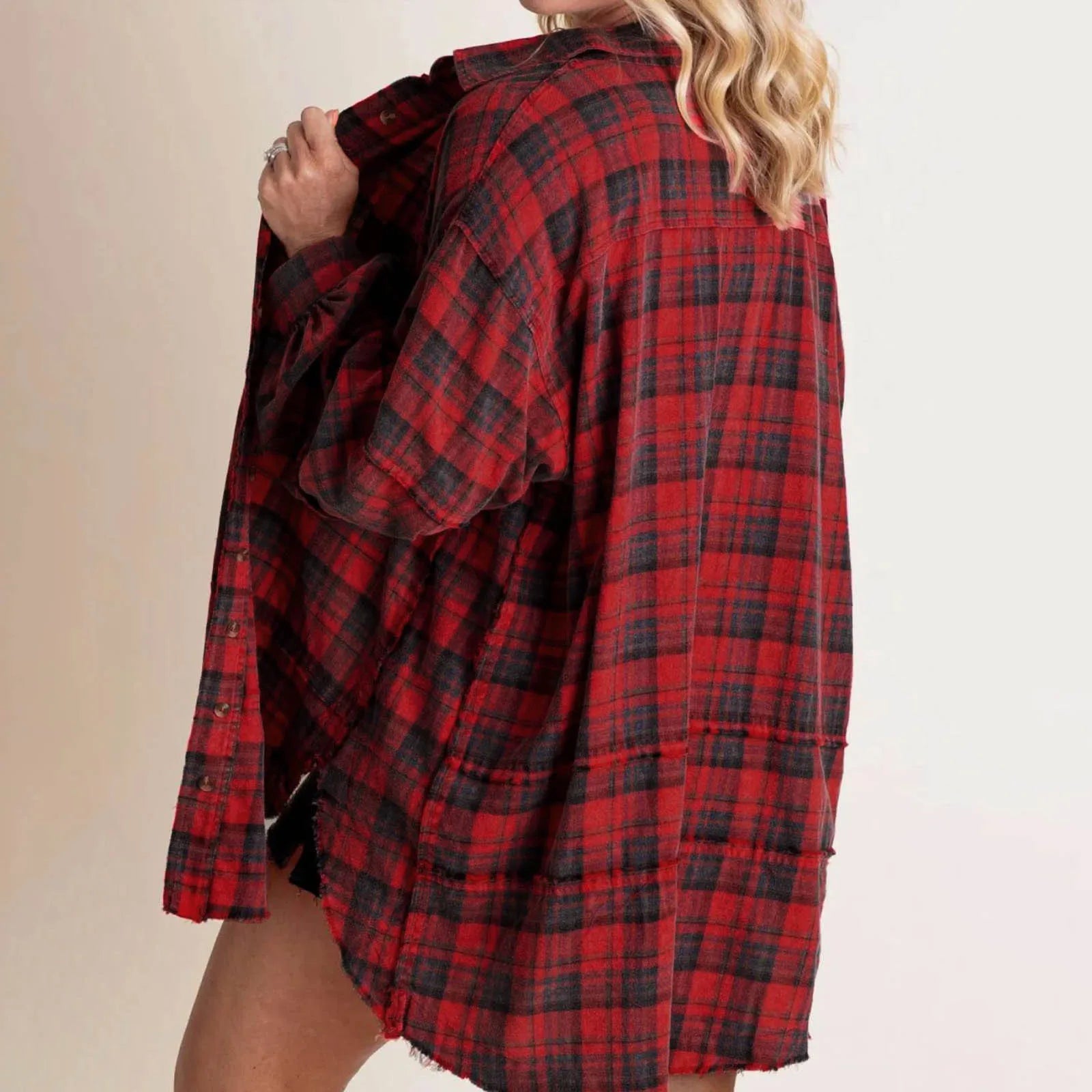 Women's Plaid Tassel Shirt Coat