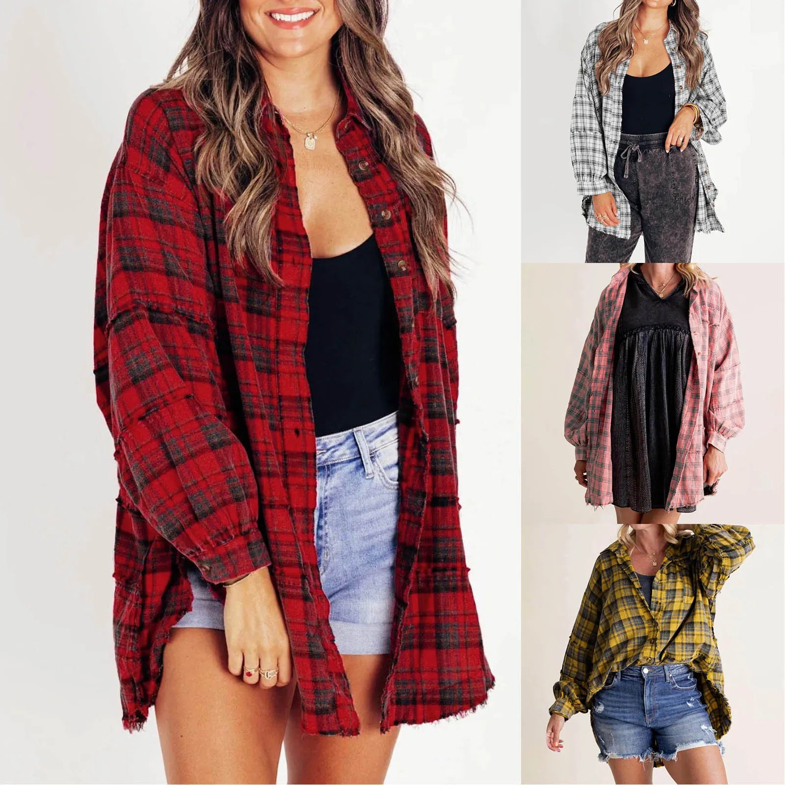 Women's Plaid Tassel Shirt Coat