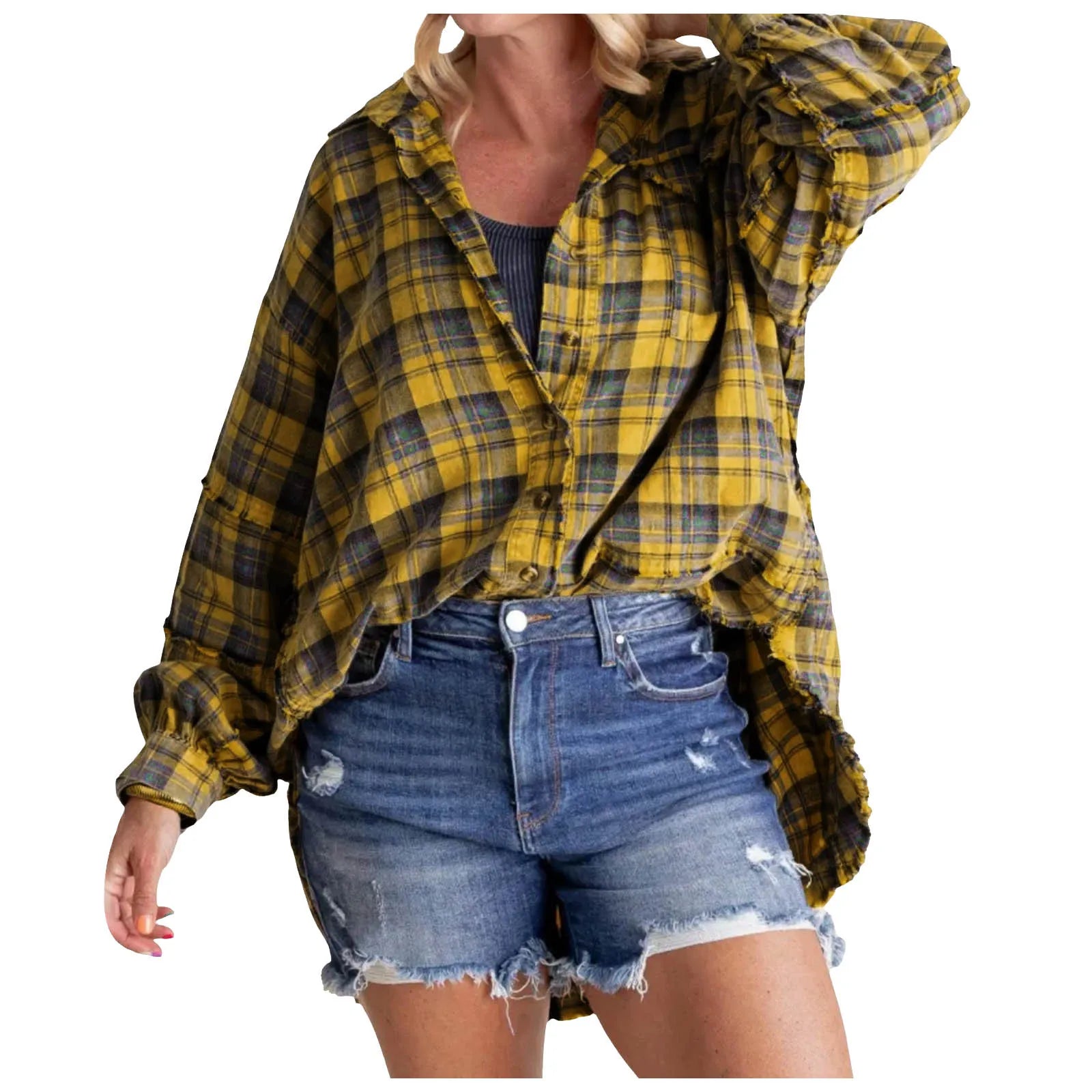 Women's Plaid Tassel Shirt Coat