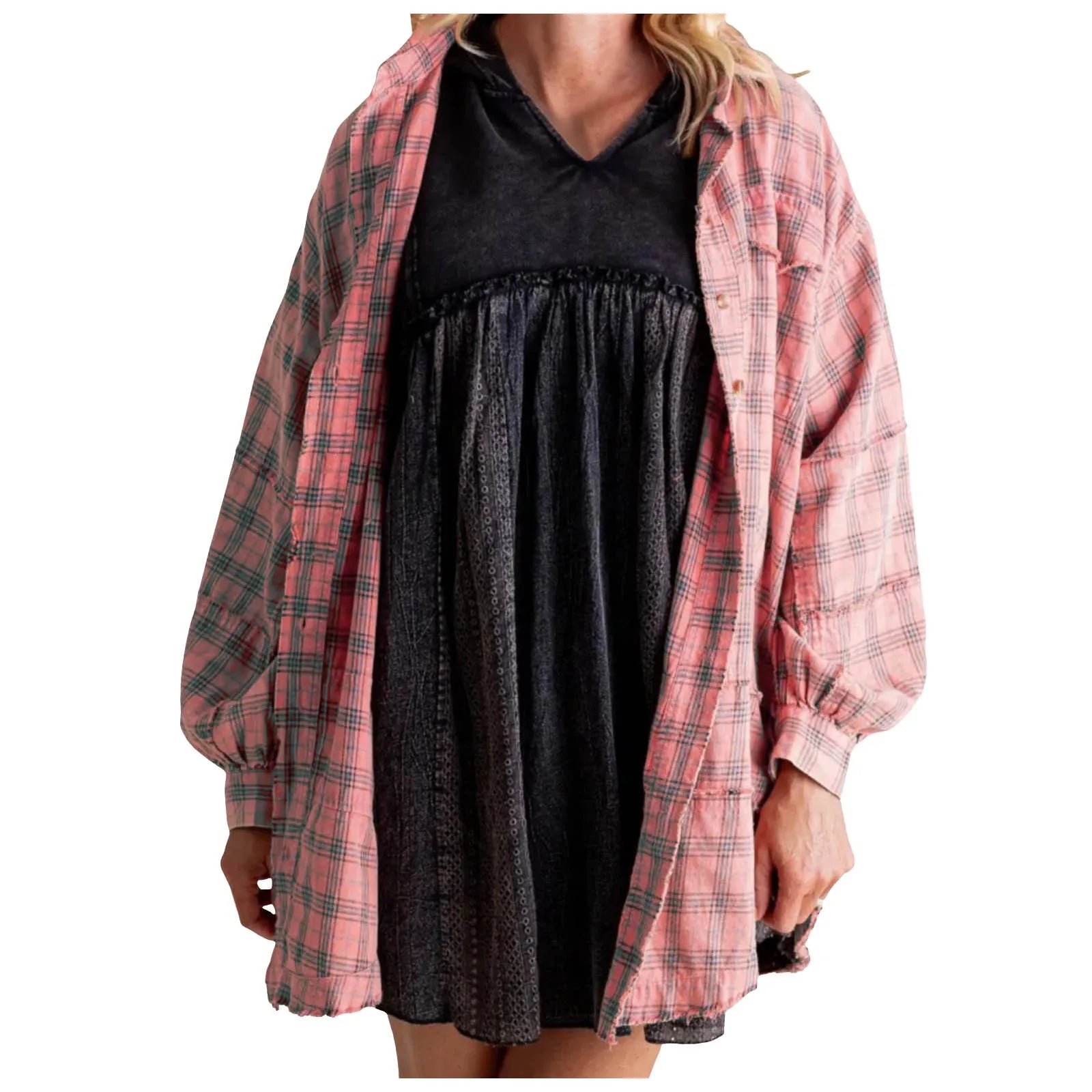 Women's Plaid Tassel Shirt Coat