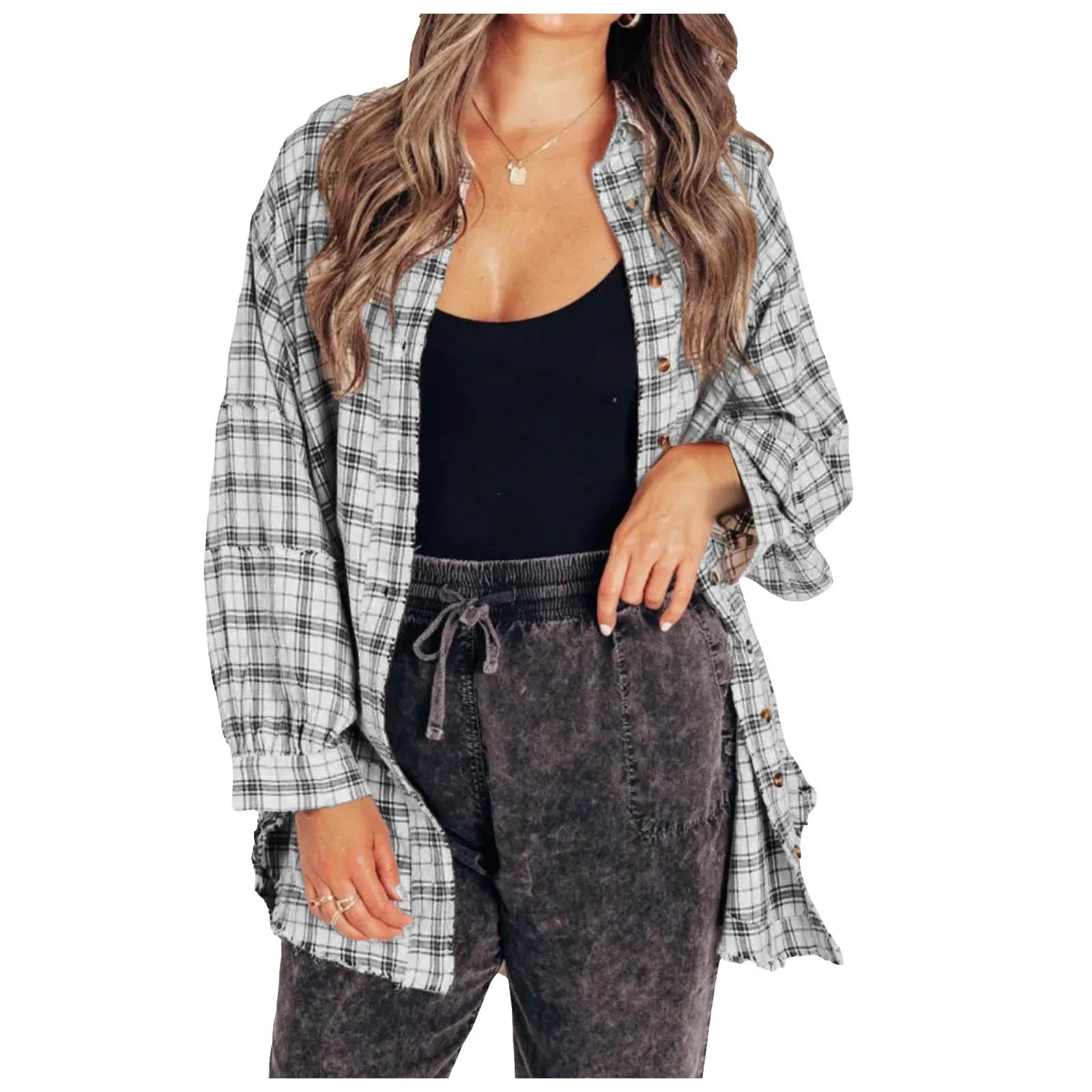 Women's Plaid Tassel Shirt Coat